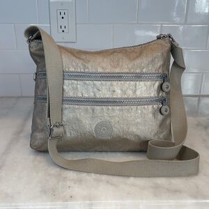 Kipling Alvar Crossbody Bag Metallic Gold Nylon Lightweight Travel Purse